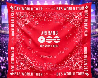 Kpop Idol Bandana – Red Borahae Silk Scarf, BTS World Tour Concert Accessory