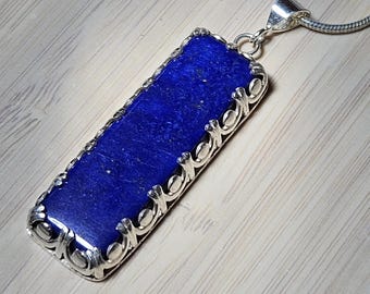Collar con colgante de lapislázuli hecho a mano, colgante de plata de ley 925, joyería de piedra preciosa azul