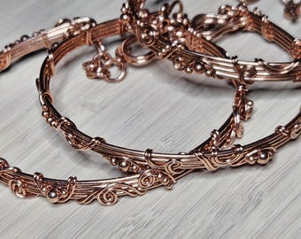 Pulseras hechas a mano con alambre de cobre puro / Pulsera de cobre ajustable con extensión