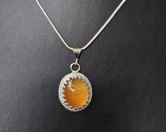 Collar con colgante de calcedonia miel hecho a mano, colgante de plata de ley 925