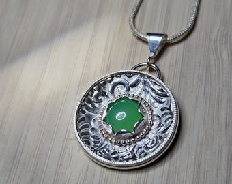 Collar con colgante de crisoprasa hecho a mano, colgante de plata de ley 925, joyería de piedra preciosa verde.
