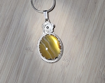 Collar con colgante de ágata dorada hecho a mano, colgante de plata de ley 925