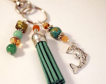 Dolphin Beaded Tassel Purse Charm Bohemian Keychain Key Fob Gift for Her Handmade Keychain Gift for Her Handmade Key-chain