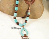 Statement Necklace, Turquoise And Cooper Beaded Necklace, Wire Wrapped Necklace. OOAK Handmade Necklace. CKDesigns.US