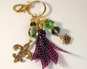 Mardi Gras Beaded Tassel Purse Charm Bohemian Key-chain Fat Tuesday Fob Hipster Key-chain Gift for Her Handmade Key-chain