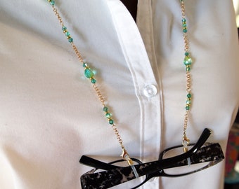 Blue Green Beaded Reading Glasses Lanyard Czech Glass Bead Eyeglass Lanyard Chain Bead Face Mask Necklace Sun Glass Lanyard Peeper Keepers