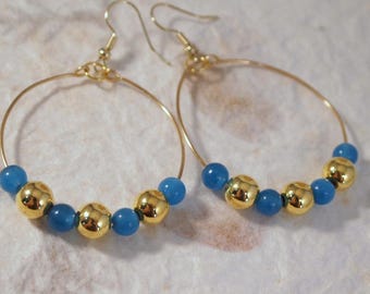 Blue Cat Eye Bead Earrings Handmade Hoop Earrings Howlite Pierced-Clip-on Earrings Gypsy Jewellery Gypsy Earrings Sundance Style
