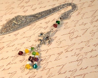 Fleur De Lis Bookmark Mardi Gras Bookmark Dangle Beaded Phoenix Tail Page Saver Office Gift Teacher Gift Reader Gift Book Lovers Gift