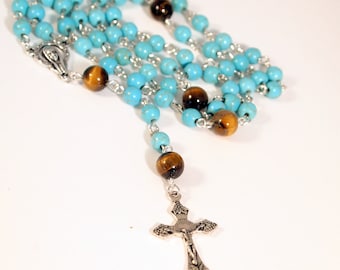 Traditional Gemstone Rosary Catholic Rosary Turquoise and Tiger Eye Rosary Religious Gift Prayer Beads Holy Rosary Confirmation Gift