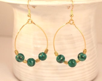 Bohemian Style Earrings Handmade Hoop Earrings Green and Gold Pierced-Clip-on Earrings Gypsy Jewellery Gypsy Earrings Sundance Style