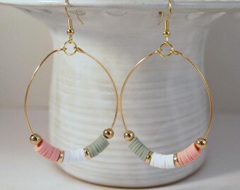Spring Boho Earrings Handmade Hoop Earrings Plastic Bead Pierced-Clip-on Earrings Gypsy Jewellery Gypsy Earrings Sundance Style