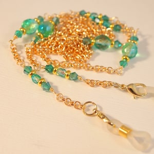 Blue Green Beaded Reading Glasses Lanyard Czech Glass Bead Eyeglass Lanyard Chain Bead Face Mask Necklace Sun Glass Lanyard Peeper Keepers