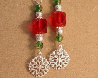 SALE Christmas Snowflake Earrings Christmas Dangle Pierced or Clip-on Earrings Holiday Party Earrings Festive Earrings Holiday Jewelry