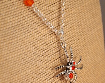 SALE Spider  Necklace Halloween Necklace Orange choker Necklace Crystal Necklace Halloween Jewelry Halloween Party Necklace Gothic Jewelry