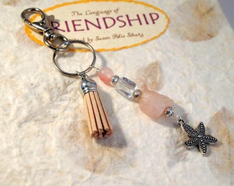 Starfish Keychain, Beaded Tassel Charm - Coastal Purse Fob