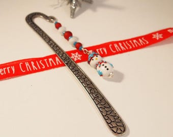 Christmas Bookmark with Lampwork Santa Bead, Glass, Sea Glass, Silver Wire
