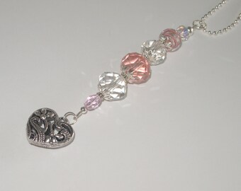 Silver Heart Car Charm: Crystal Sun-catcher Rear View Mirror Dangle