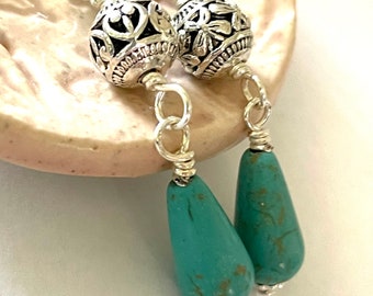 Southwestern Style Earrings Turquoise Dangle Pierced or Clip-on Earrings Cowgirl Dangle Earrings Bohemian Jewelry Western Jewelry