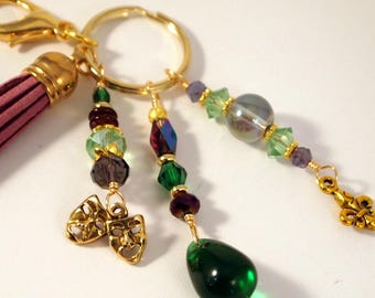 Mardi Gras Beaded Tassel Purse Charm Bohemian Key-chain Hope Fat Tuesday Fob Hipster Key-chain Gift for Her Handmade Key-chain