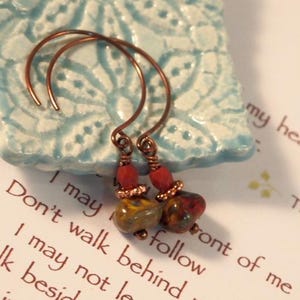Boho Chic Czech Glass Earrings Victorian Style Dangle Pierced or Clip-on Earrings Romantic Earrings Copper Green Purple Floral Earring