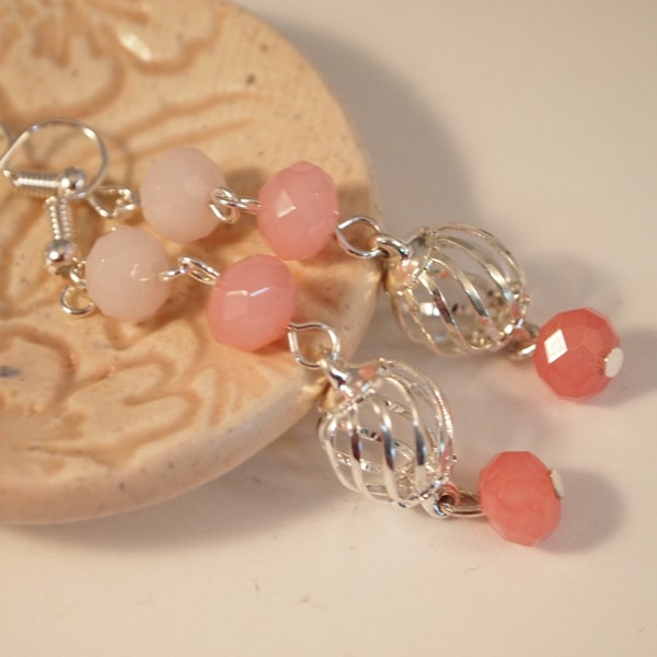 Pink Glass Bead Dangle Earrings Ombre Pink Pierce or Clip on Earrings Victorian Style Dangle Earrings Bohemian Hippie Earrings