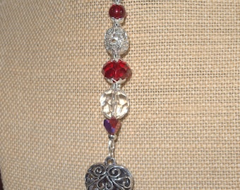 Silver Heart Car Mirror Charm with Crystal Beads – Sun-catcher Dangle