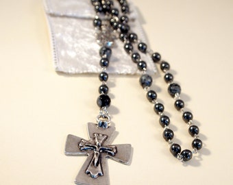 Gemstone Rosary: Dalmatian Jasper & Hematite Prayer Beads