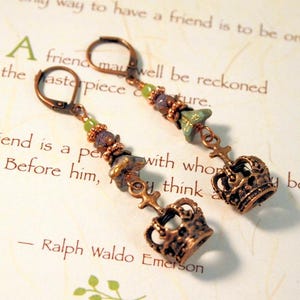 Mardi Gras Earrings Boho Chic Czech Earrings Dangle Pierced or Clip-on Earrings Romantic Earrings Copper Green Purple Victoria Earrings