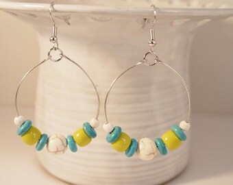 Bohemian Style Earrings Handmade Hoop Earrings Howlite Pierced-Clip-on Earrings Gypsy Jewellery Gypsy Earrings Sundance Style