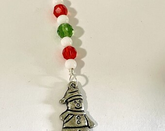 SALE Christmas Zipper Pull Snowman Zipper Pull Beaded Christmas Purse Charm Teacher Gift Stocking Stuffier Planner Charm Gift Bag charm