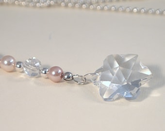 Pink Flower Crystal Car Mirror Charm Sun-catcher Dangle – AB Crystal Beads, Silver Chain