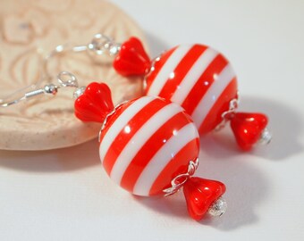 SALE Chunky Acrylic Earrings Red and White Dangle Pierced or Clip-on  Earrings Bold Jewelry Beaded Earrings  Party Earrings