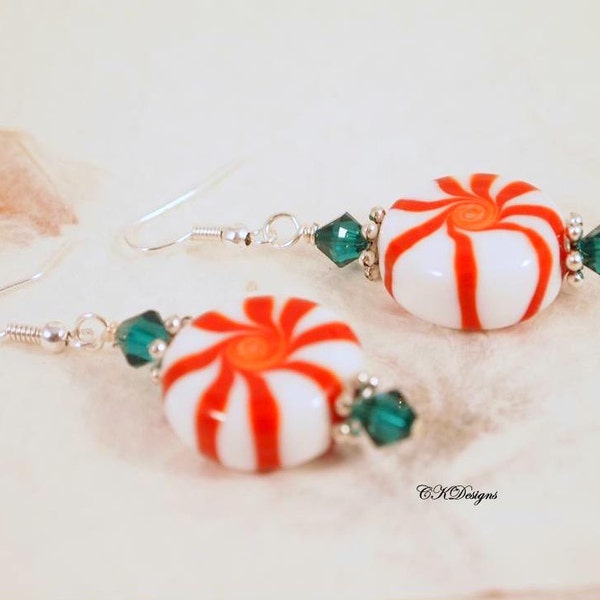 SALE Christmas Candy Earrings, Peppermint Candy Christmas Earrings, Peppermint Candy Pierced Or Clip-on Earrings. CKDesigns.us