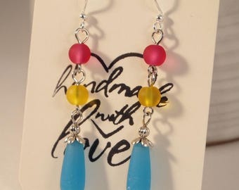 Colorful Sea Glass Beaded Dangle Pierced or Clip-on Earrings Cruise Jewelry Beach Jewelry Cruise Earrings