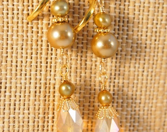 Elegant Dangle Pearl Earrings Greenish Tan Pearl Pierced or Clip-on Earrings Vintage Style Earrings Evening Earrings