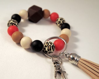 Silicone Bead Wristlet Keychain, Tassel Key Fob
