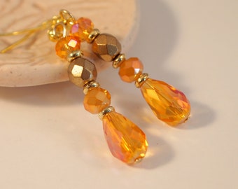 Elegant Drop Earrings Orange Luster Pierced or Clip-on Earrings Vintage Style Earrings Evening Earrings Everyday Jewerly