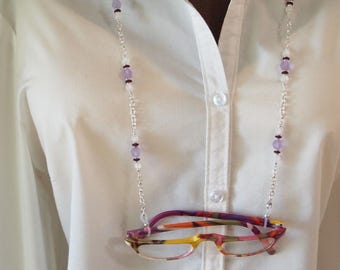 Purple Czech Glass Beaded Eyeglass Chain Lanyard Necklace (35" Long)