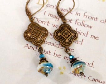 Vintage Style Boho Drop Earrings, Czech Glass Bead Pierced or Clip-on Earrings