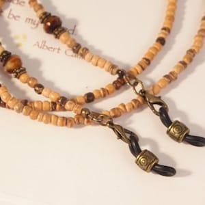 Earthy tone Eyeglass Lanyard Sun Glass Lanyard Amber Color Glass and Wood Bead Lanyard Gift for Him Unisex Eyeglass Lanyard Mask Lanyard