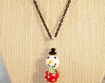 Snowman Christmas Necklace Lampwork Bead Snowman Necklace Winter Necklace Holiday Snowman Jewelry Handmade Christmas Necklace CKDesignsUS