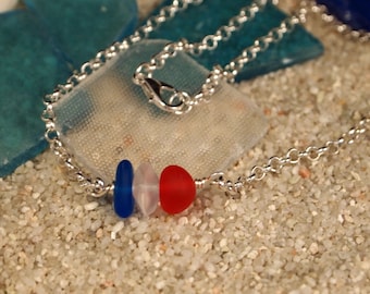 Sea Glass Beaded Ankle Bracelet Patriotic Anklet or Bracelet Beach Anklet or Bracelet Beach Jewelry  Cruise Jewelry Plus Size Gift or Her