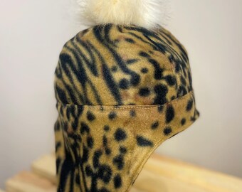 Leopard Hat, Wild Cat Costume, Leopard Ears, Polar Fleece Winter