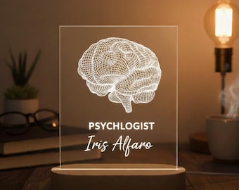 Personalized Psychologist Gift 3D Brain LED Lamp, Custom Neuroscience Decor, Psychiatrist Desk Sign, Wireframe Brain, PhD Graduation Present