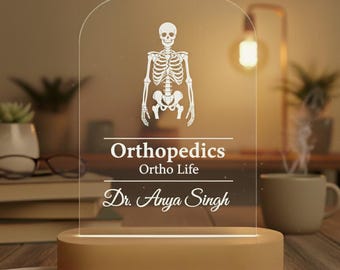 Lámpara LED de esqueleto de ortopedia personalizada, símbolo de vida ortopédica, decoración de escritorio para médico ortopédico, regalo para cirujano ortopédico, regalo para estudiante de medicina
