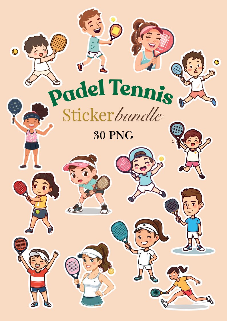 Padel Tennis Player Stickers | Sports Illustration Clipart (60 PNG ...