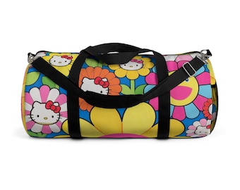 Bolsa de lona con diseño de gatito y flores