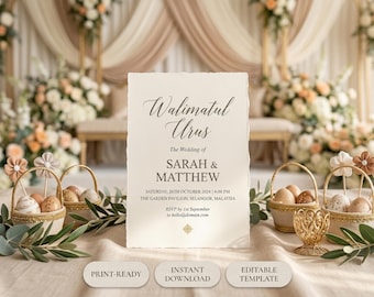 Modelo editável de convite de casamento | Kad Kahwin Digital Malásia | Walimatul Urus Mínimo | PDF para impressão | Canva
