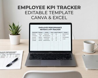 Planilha de Controle de KPIs para Funcionários em Excel | Painel de Avaliação de Desempenho de RH (Download Digital)