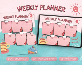 Planejador Semanal Imprimível | Organizador de Rotina Matinal | Ferramenta Simples de Produtividade | PDF de Planejamento Diário